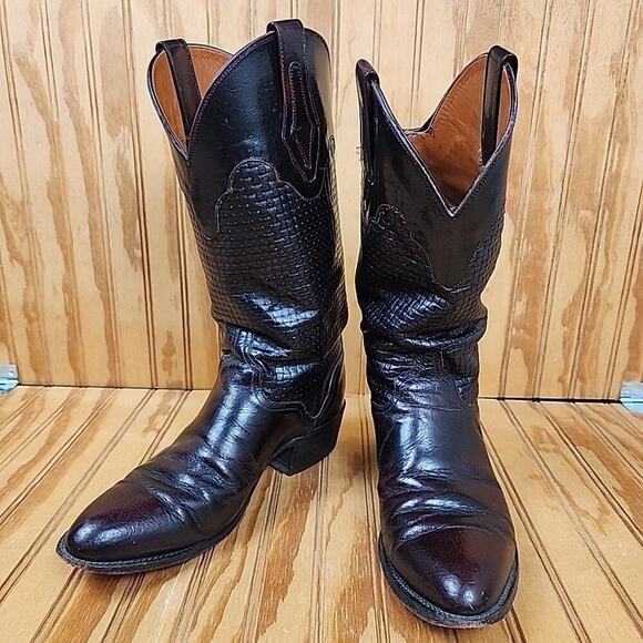 Handmade HTF Basket-Weave Leather El Dorado Western Cowboy Boots Men's 9D - Picture 9 of 12